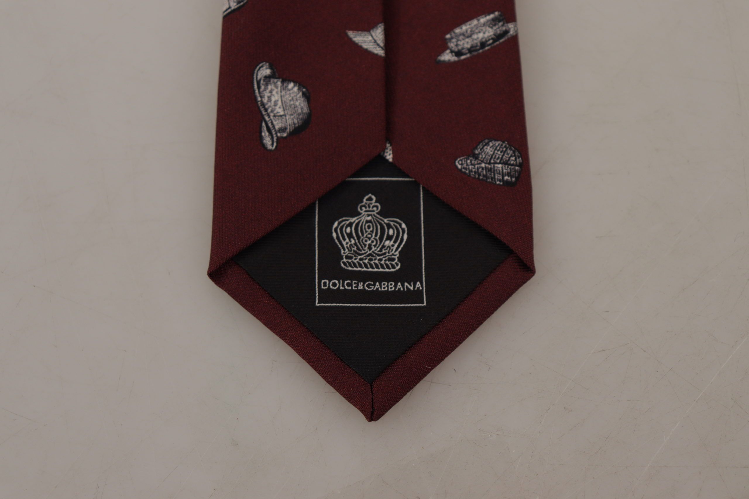 Dolce & Gabbana Maroon Hut Muster 100% Seide Einstellbare Accessoire Krawatte