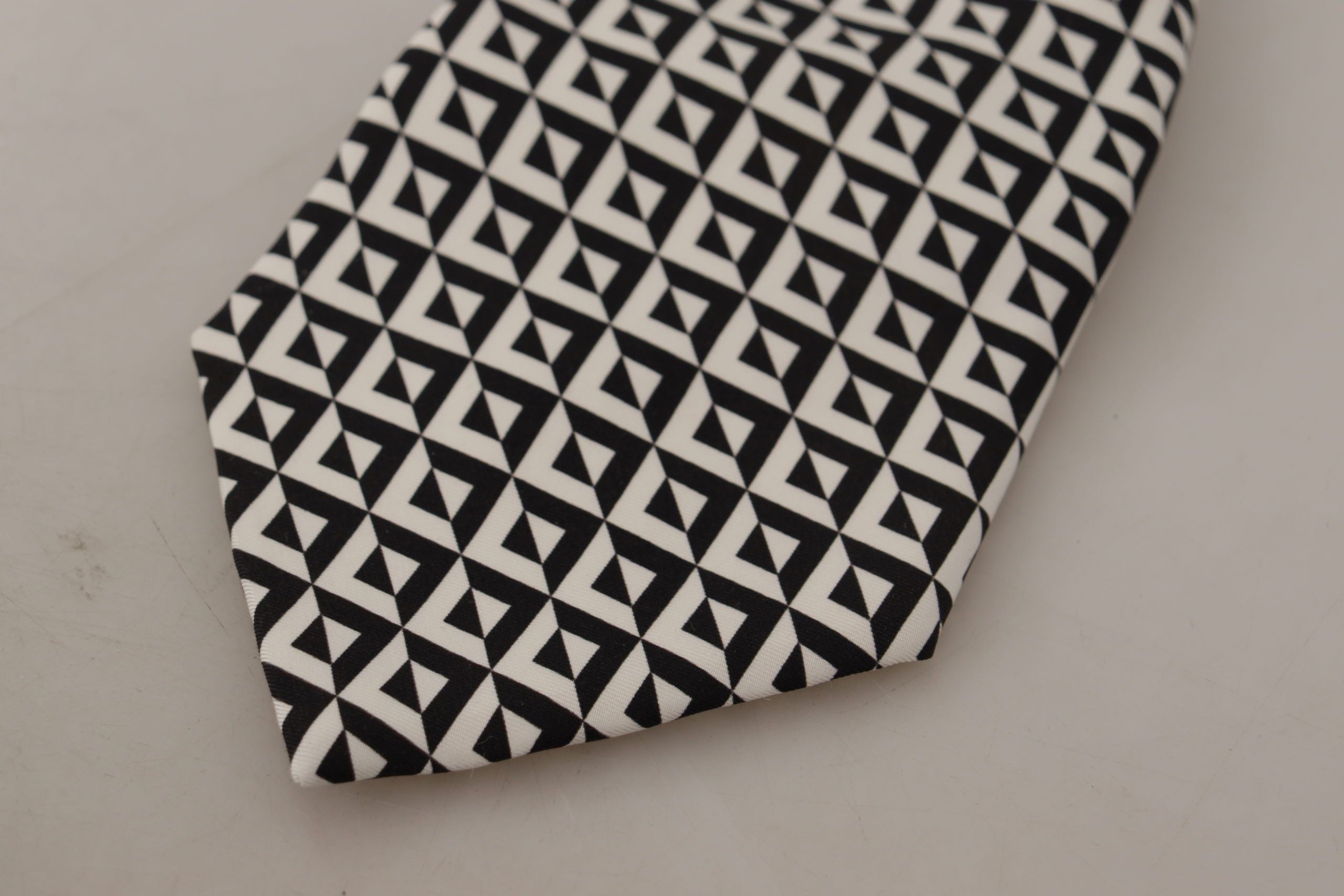 Dolce & Gabbana Schwarz-Weiß Geometrische Krawatte aus 100% Seide Verstellbares Accessoire