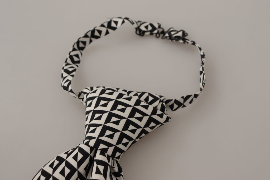 Dolce & Gabbana Schwarz-Weiß Geometrische Krawatte aus 100% Seide Verstellbares Accessoire