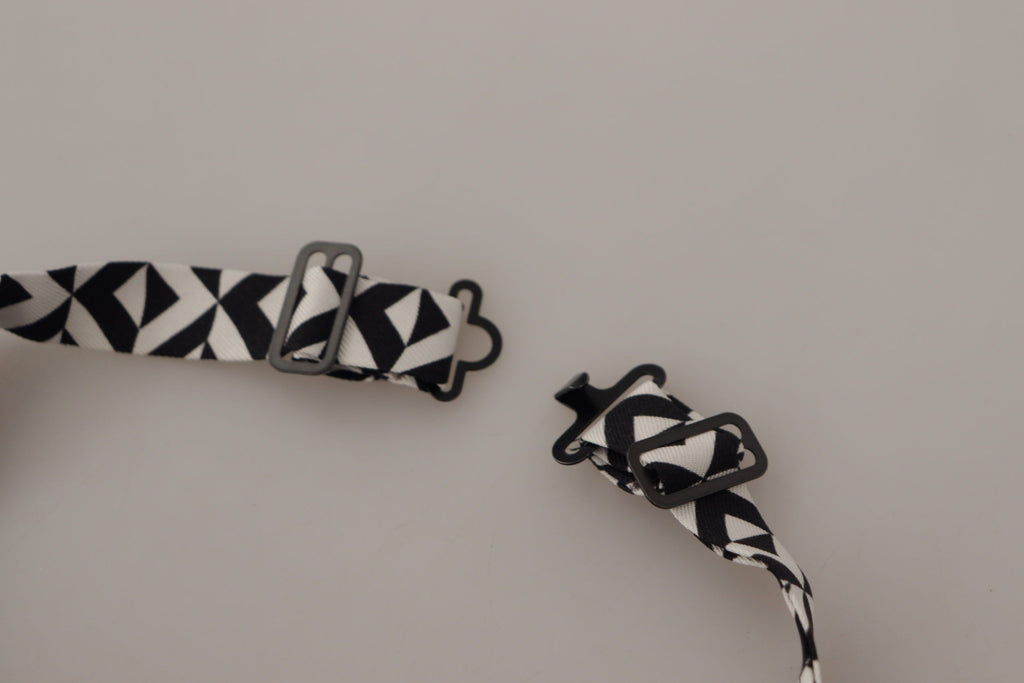 Dolce & Gabbana Schwarz-Weiß Geometrische Krawatte aus 100% Seide Verstellbares Accessoire