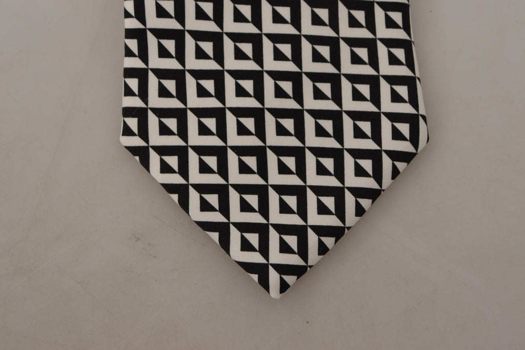 Dolce & Gabbana Schwarz-Weiß Geometrische Krawatte aus 100% Seide Verstellbares Accessoire