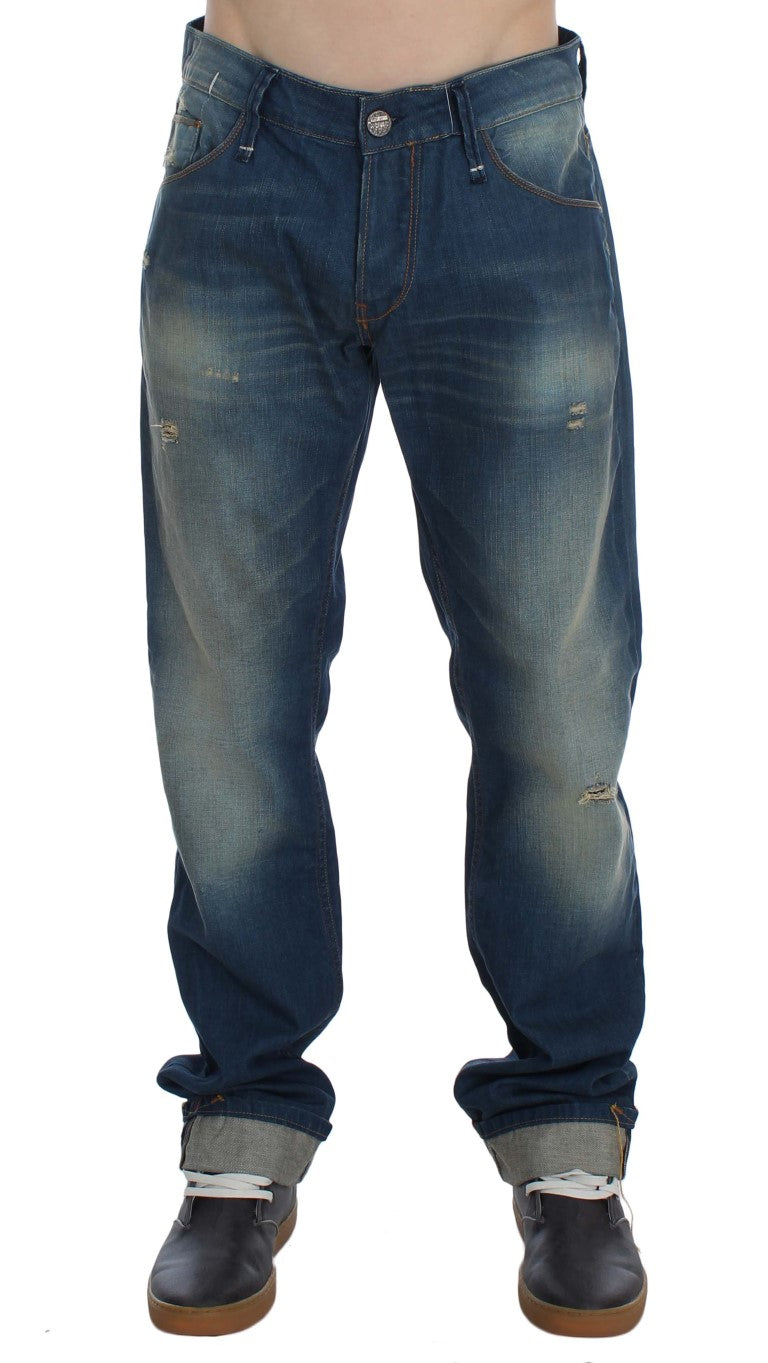 Acht Blaue Waschung Denim Baumwolle Stretch Baggy Fit Jeans