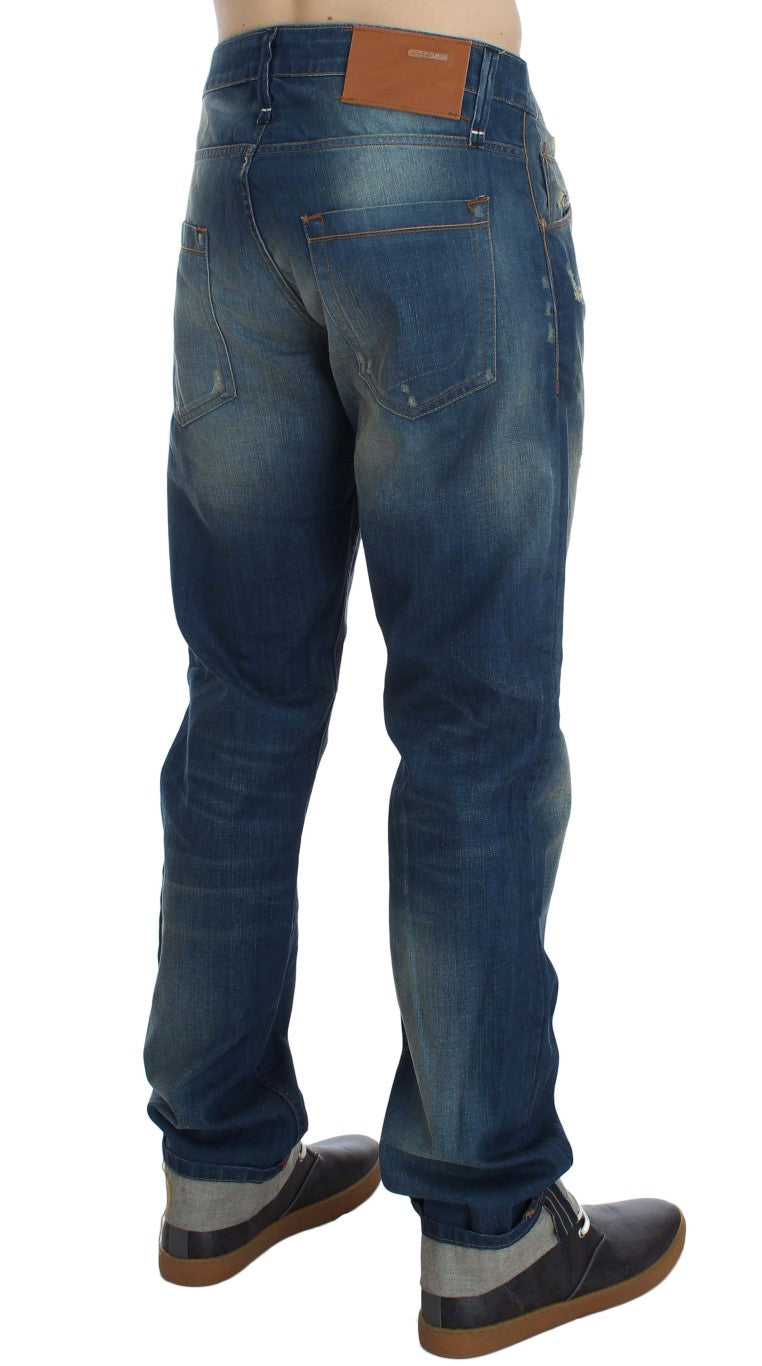 Acht Blaue Waschung Denim Baumwolle Stretch Baggy Fit Jeans