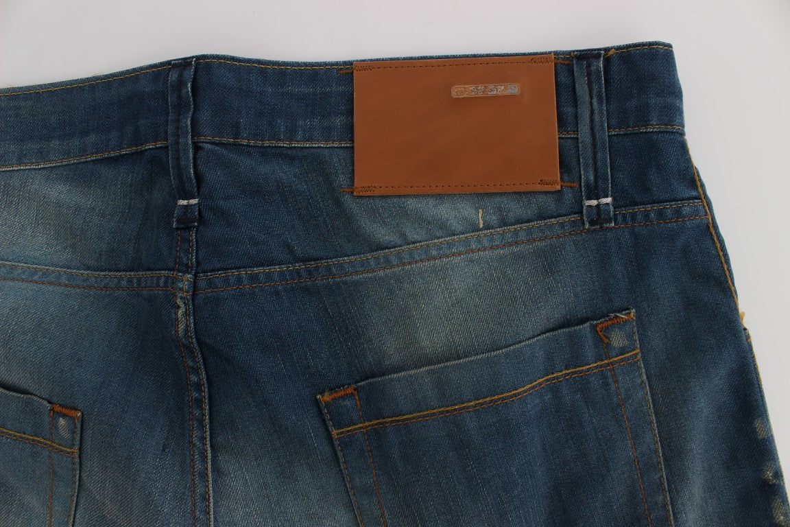 Acht Blaue Waschung Denim Baumwolle Stretch Baggy Fit Jeans