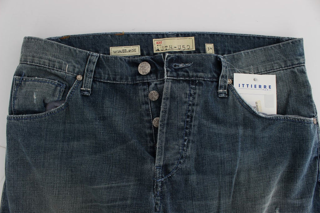 Acht Blaue Waschung Baumwolle Denim Regular Fit Jeans