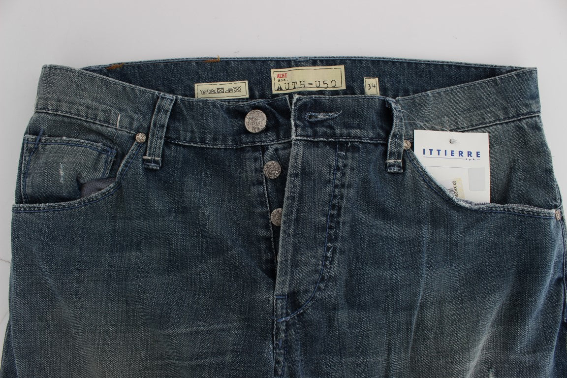 Acht Blaue Waschung Baumwolle Denim Regular Fit Jeans