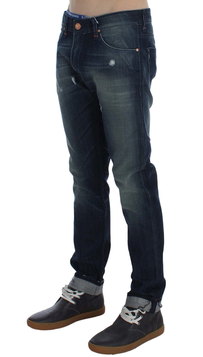 Acht Blaue Waschung Baumwolle Denim Slim Fit Jeans