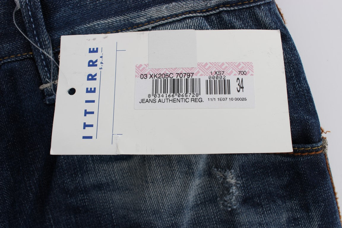 Acht Blaue Waschung Baumwolle Denim Regular Fit Jeans
