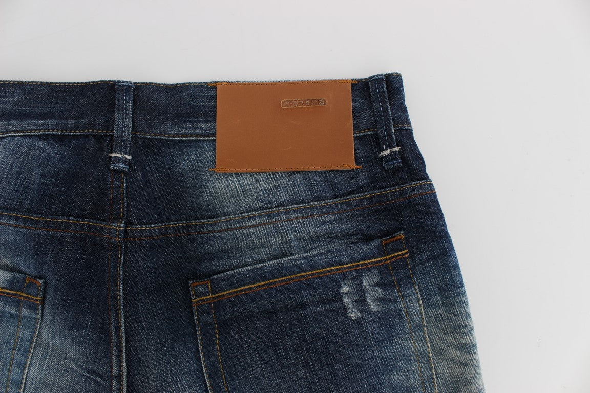 Acht Blaue Waschung Baumwolle Denim Regular Fit Jeans