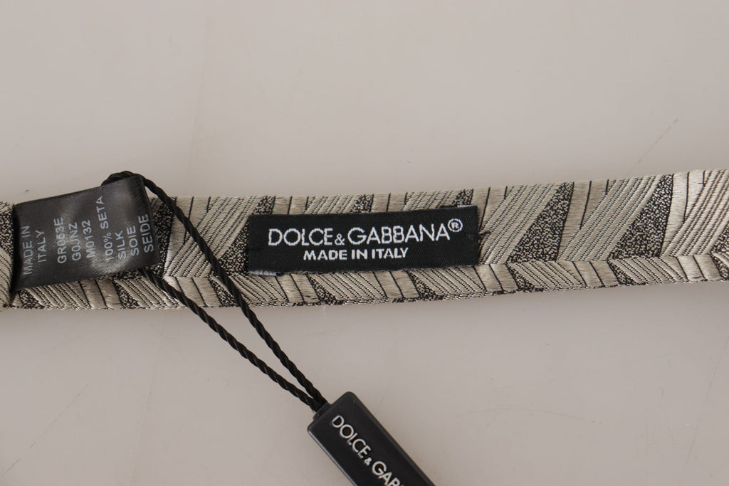Dolce & Gabbana Grey 100% Silk Adjustable Neck Bow Tie