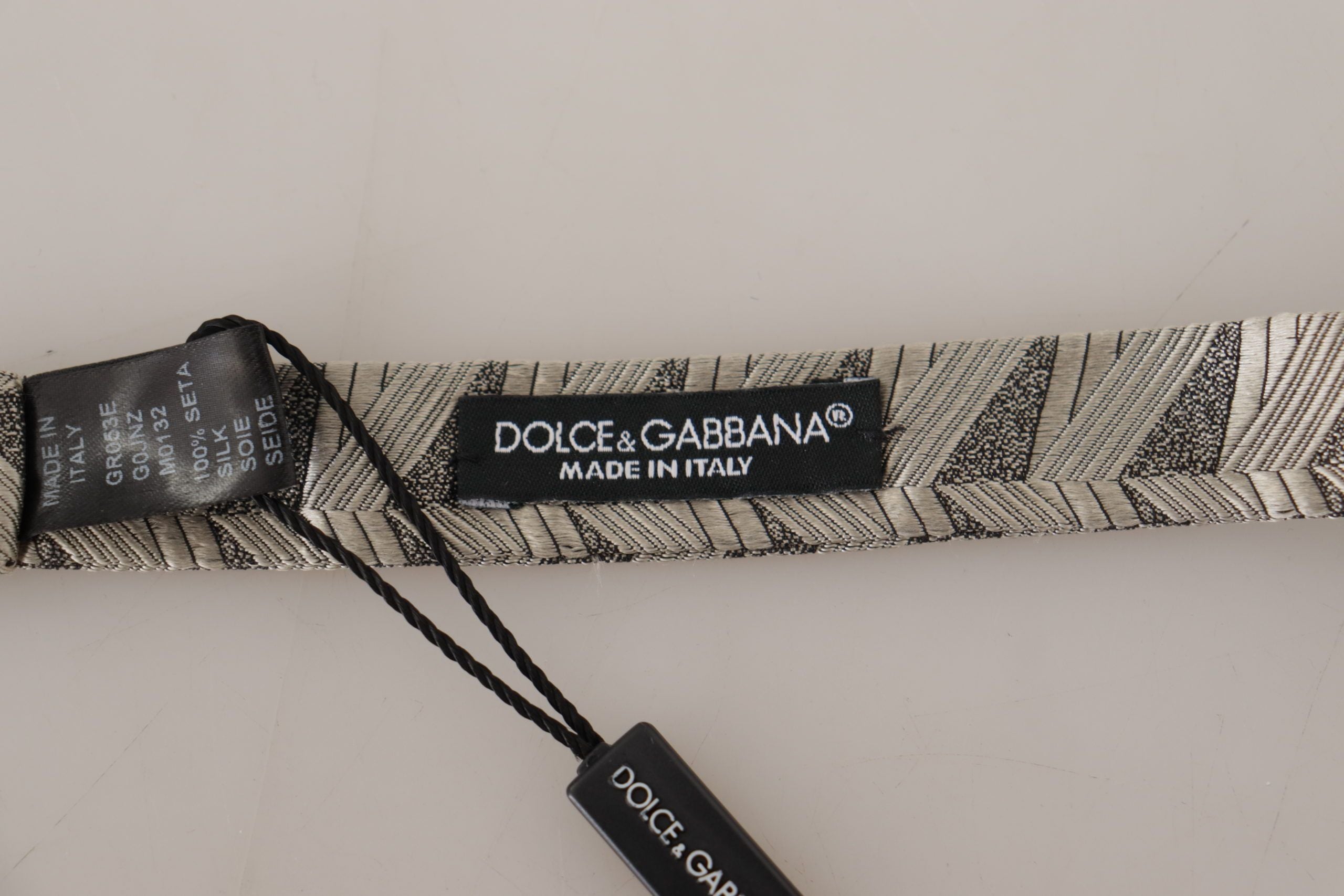 Dolce & Gabbana Grey 100% Silk Adjustable Neck Bow Tie