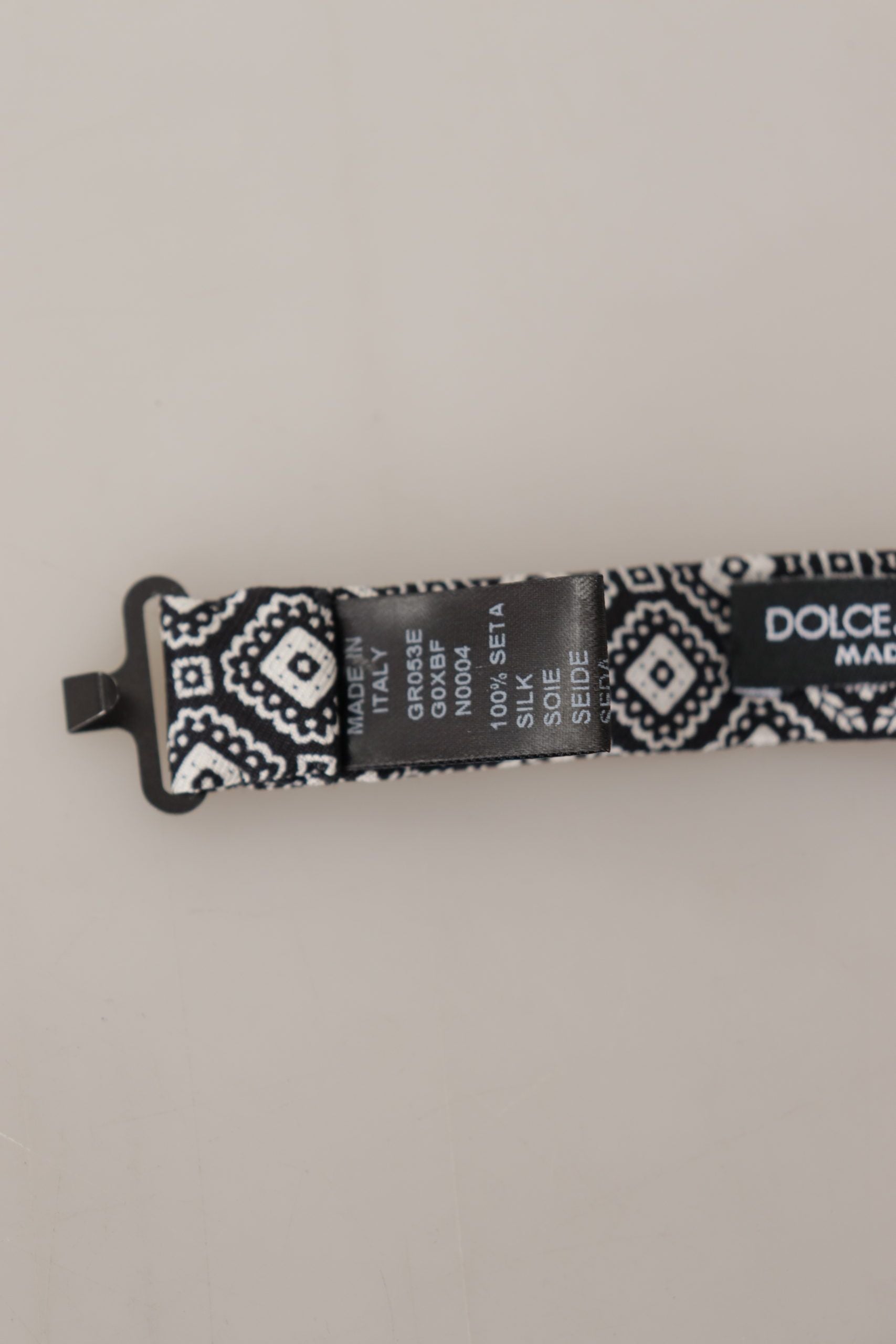 Dolce & Gabbana Schwarz weiß 100% Seide Verstellbare Papillon Krawatte