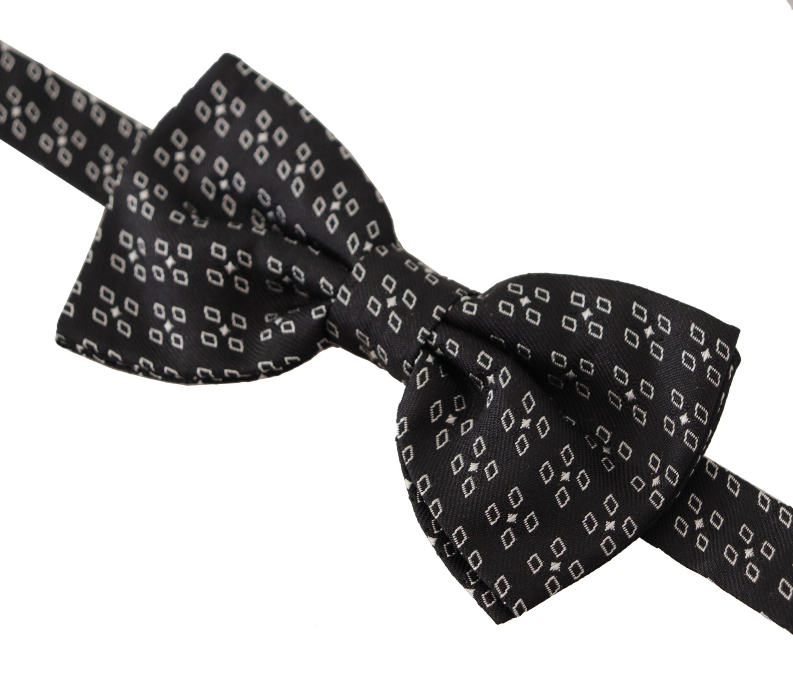 Dolce & Gabbana Schwarz-Weiß gepunktet 100% Seide Hals Papillon Krawatte
