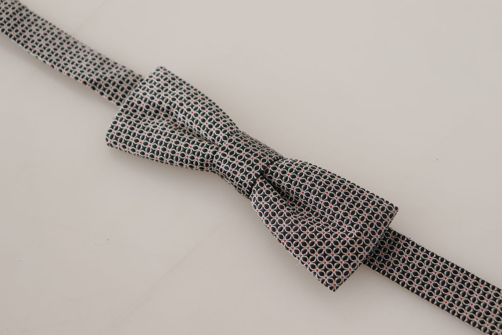 Dolce & Gabbana Black White Floral Silk Necktie Bow Tie
