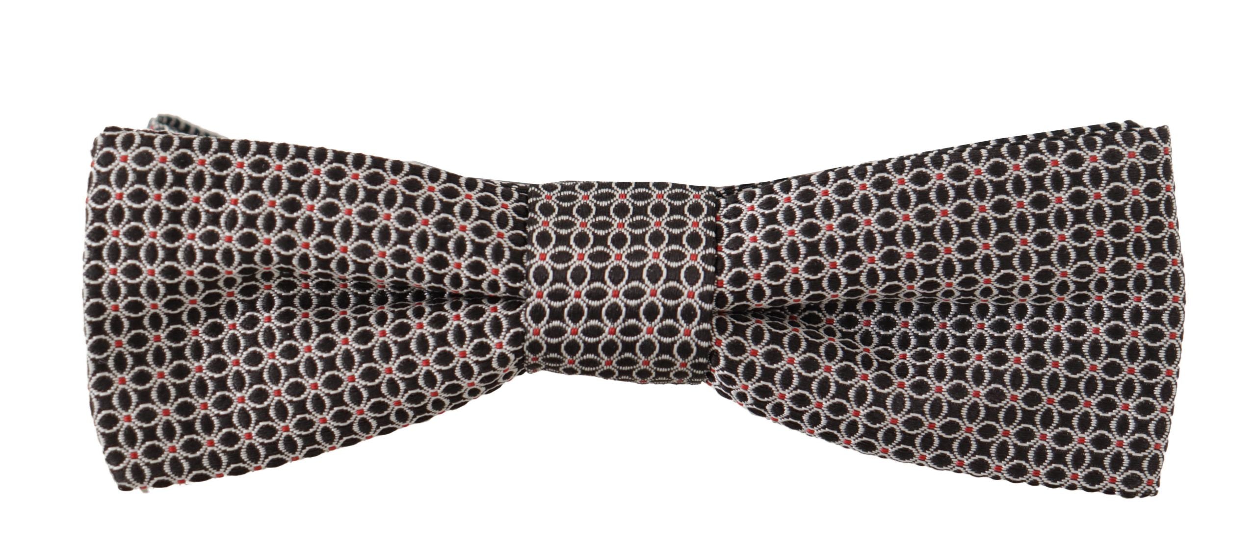Dolce & Gabbana Black White Floral Silk Necktie Bow Tie
