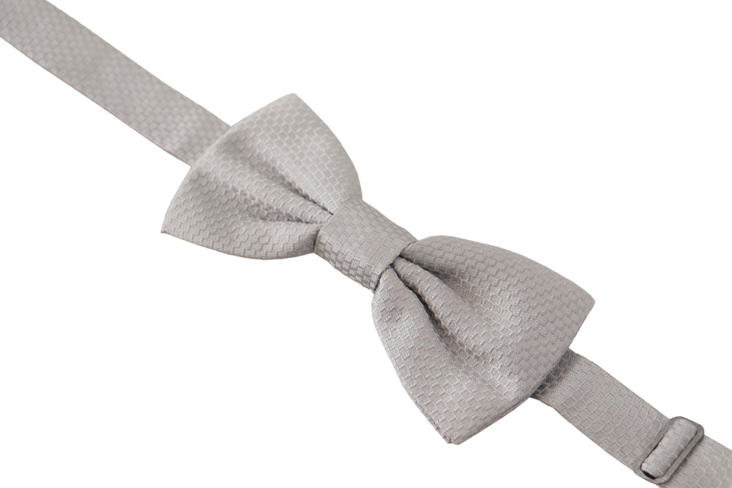 Dolce & Gabbana Grey 100% Silk Adjustable Neck Bow Tie