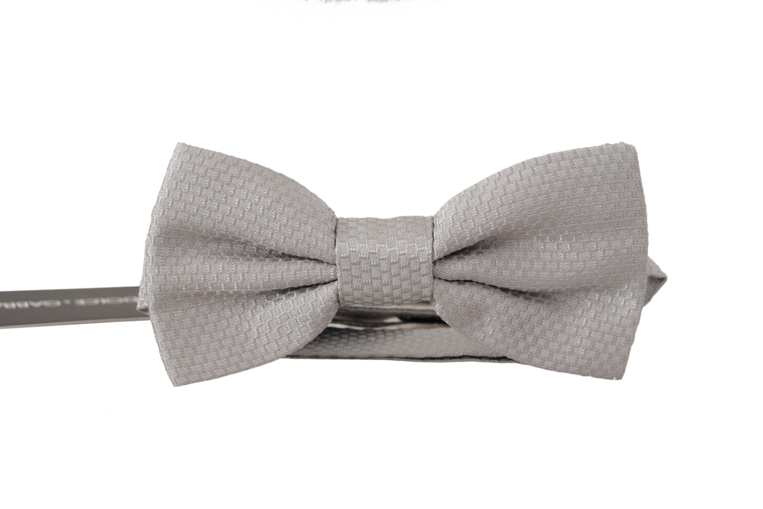 Dolce & Gabbana Grey 100% Silk Adjustable Neck Bow Tie