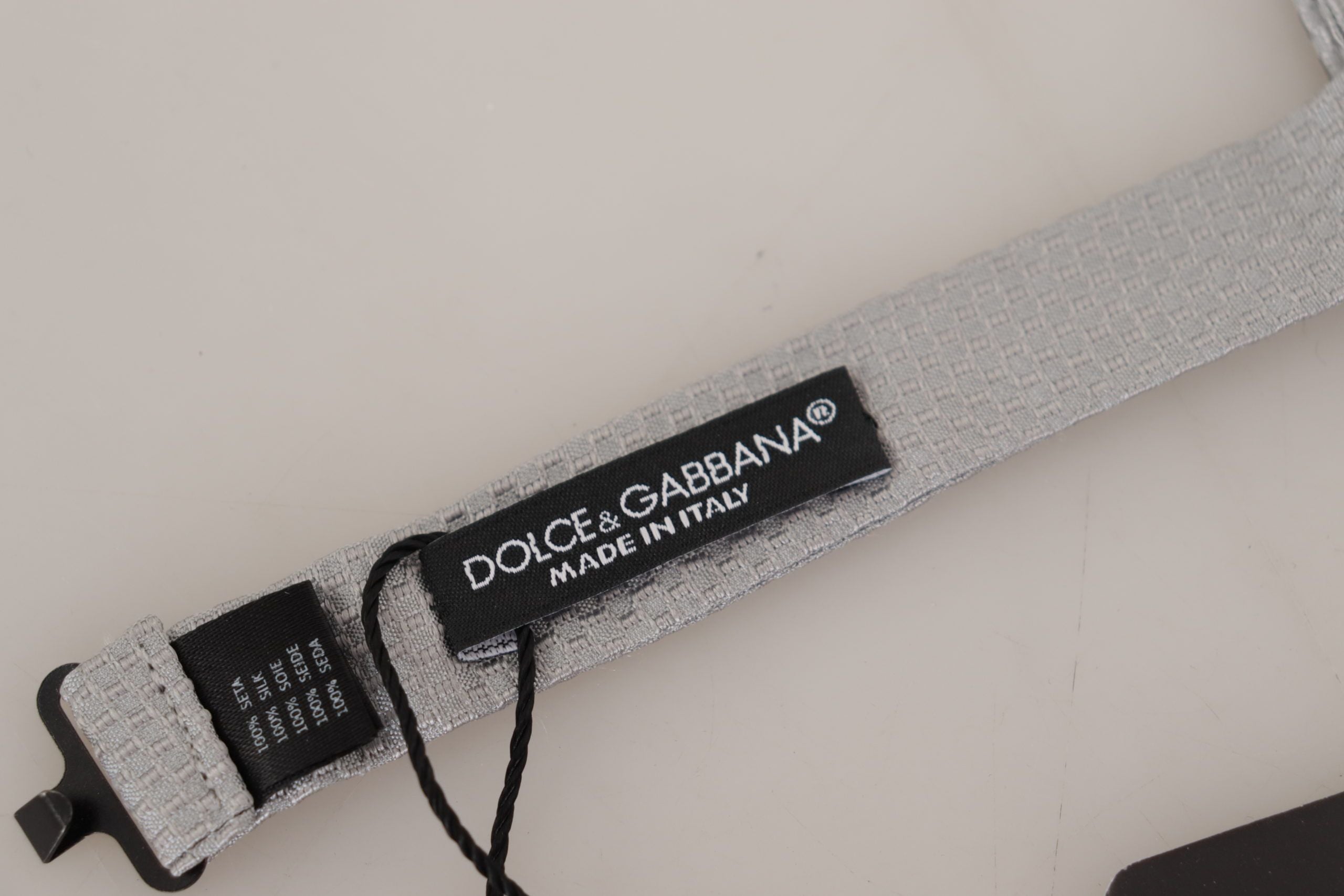Dolce & Gabbana Grey 100% Silk Adjustable Neck Bow Tie
