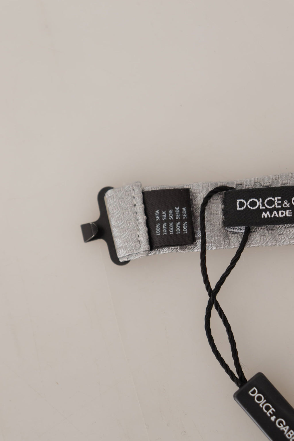 Dolce & Gabbana Grey 100% Silk Adjustable Neck Bow Tie