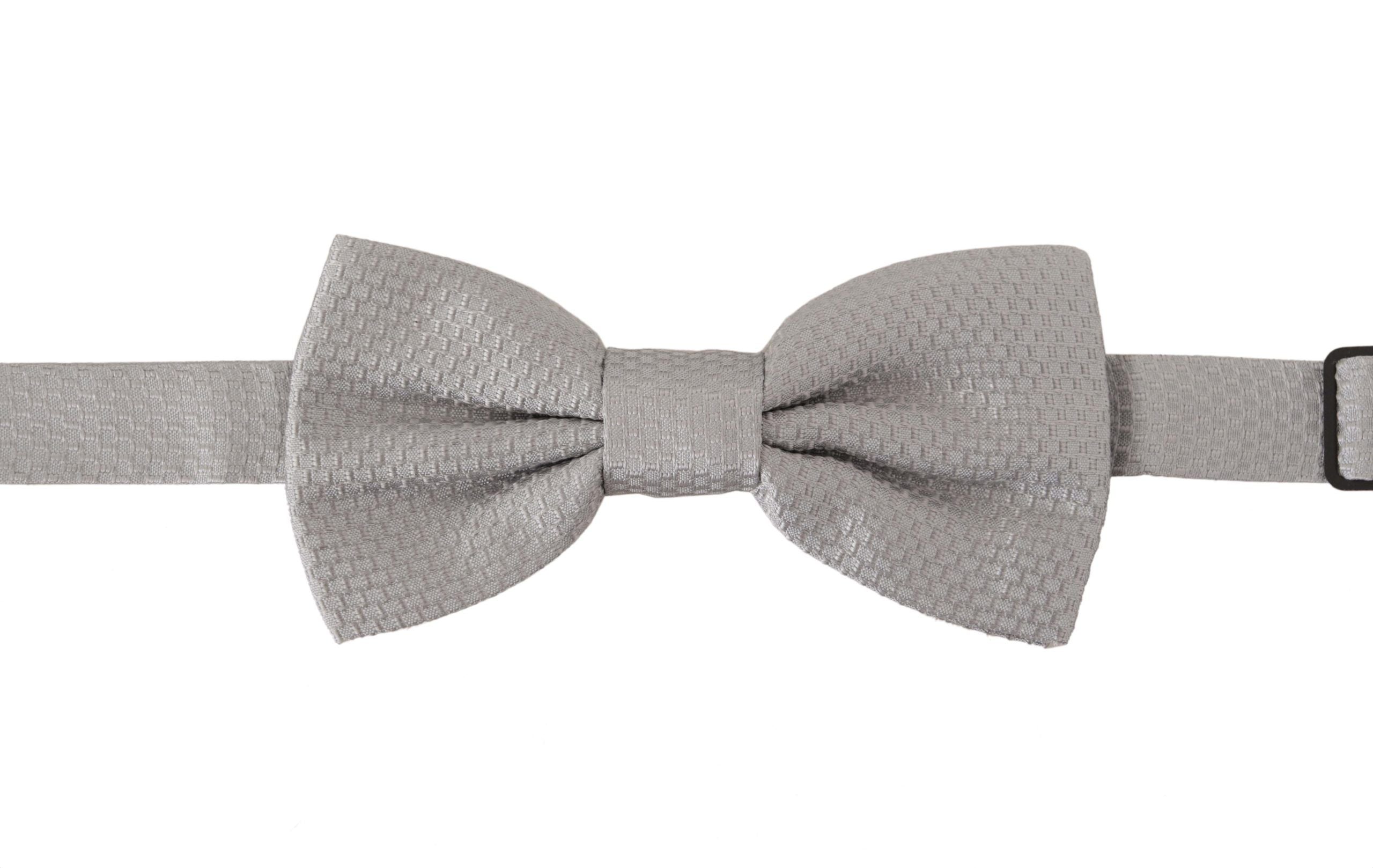 Dolce & Gabbana Grey 100% Silk Adjustable Neck Bow Tie