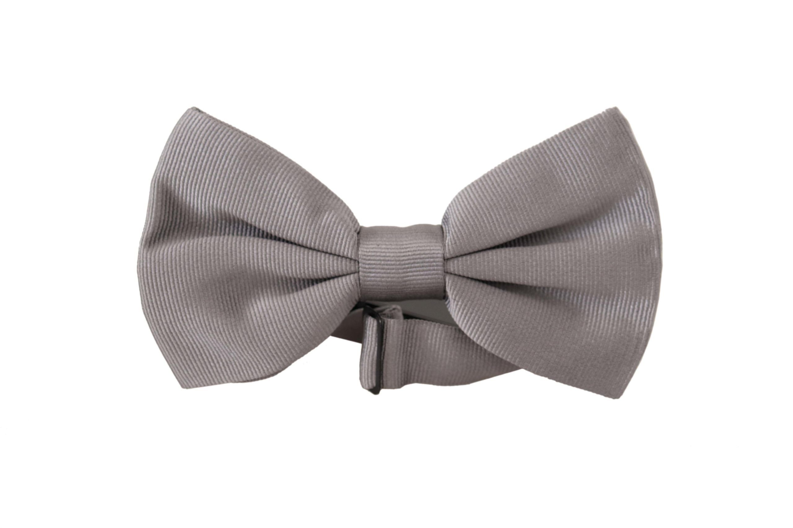 Dolce & Gabbana Grey 100% Silk Adjustable Neck Bow Tie
