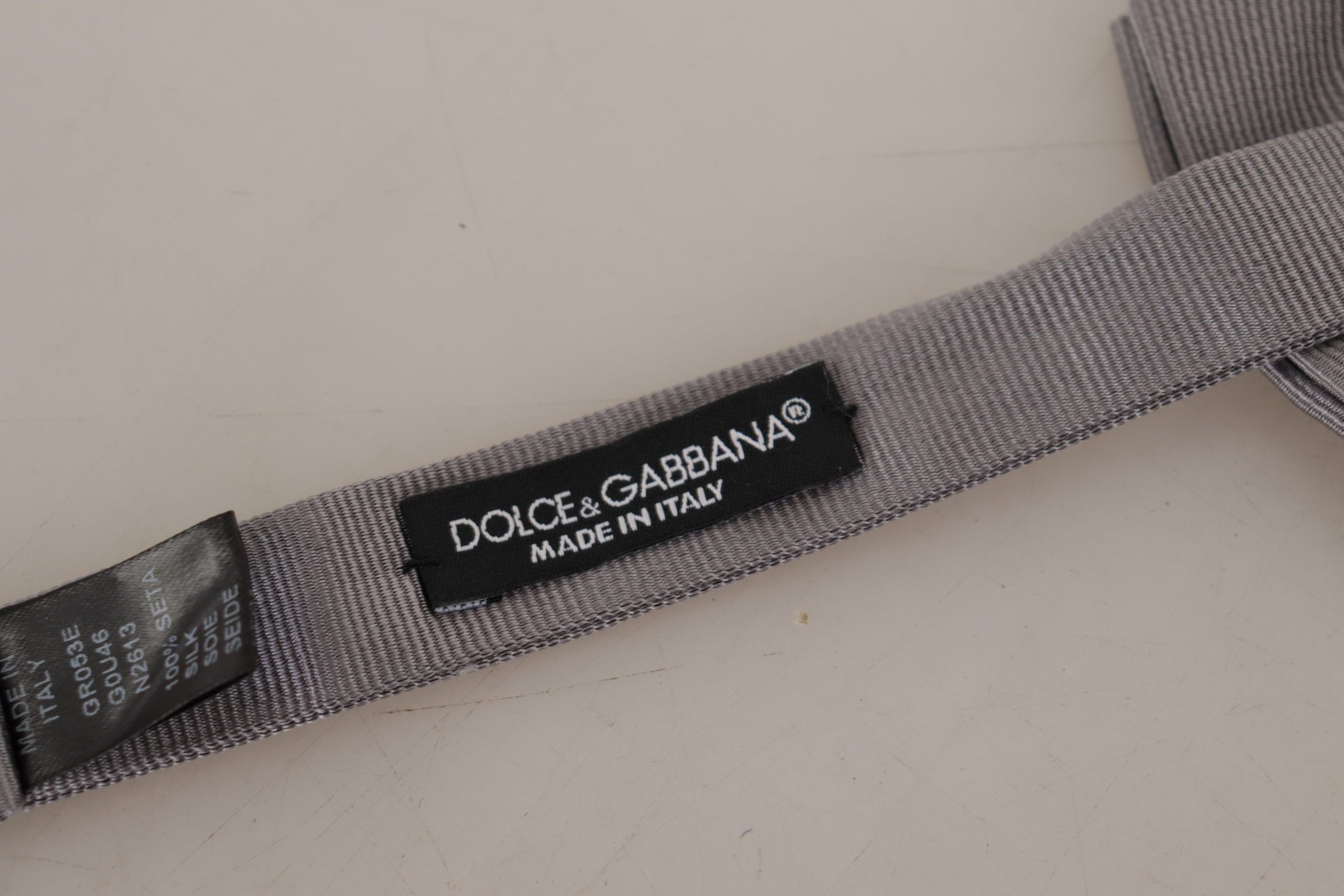 Dolce & Gabbana Grey 100% Silk Adjustable Neck Bow Tie