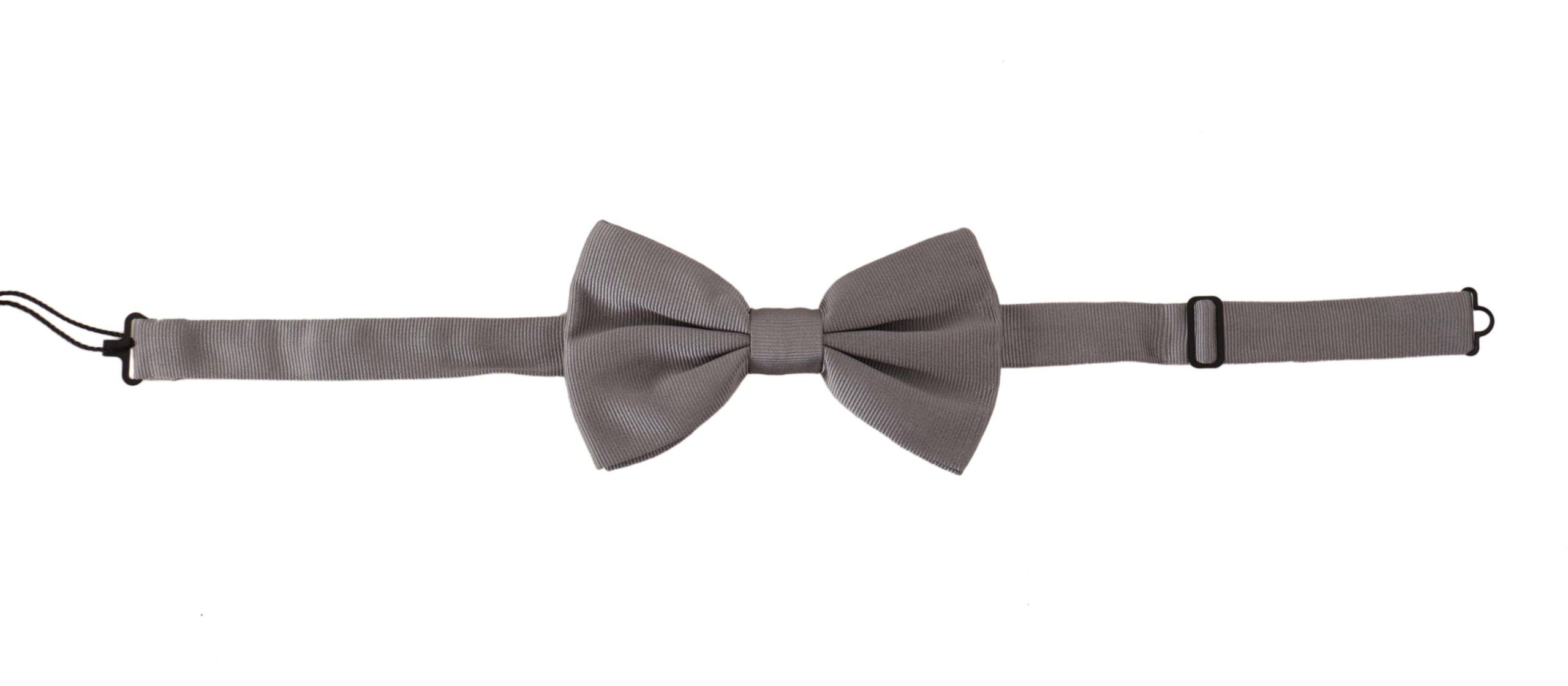 Dolce & Gabbana Grey 100% Silk Adjustable Neck Bow Tie