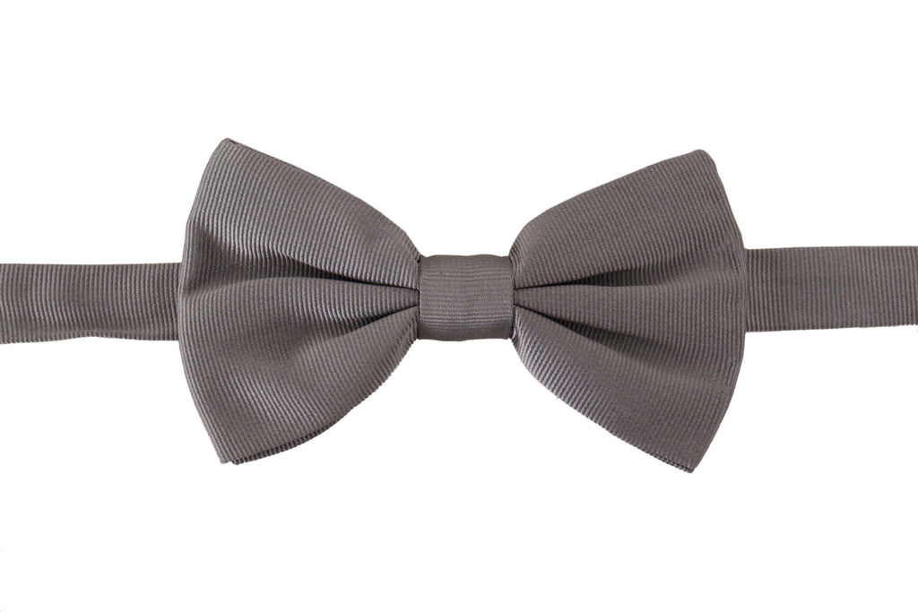 Dolce & Gabbana Grey 100% Silk Adjustable Neck Bow Tie
