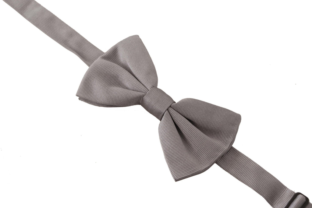 Dolce & Gabbana Grey 100% Silk Adjustable Neck Bow Tie