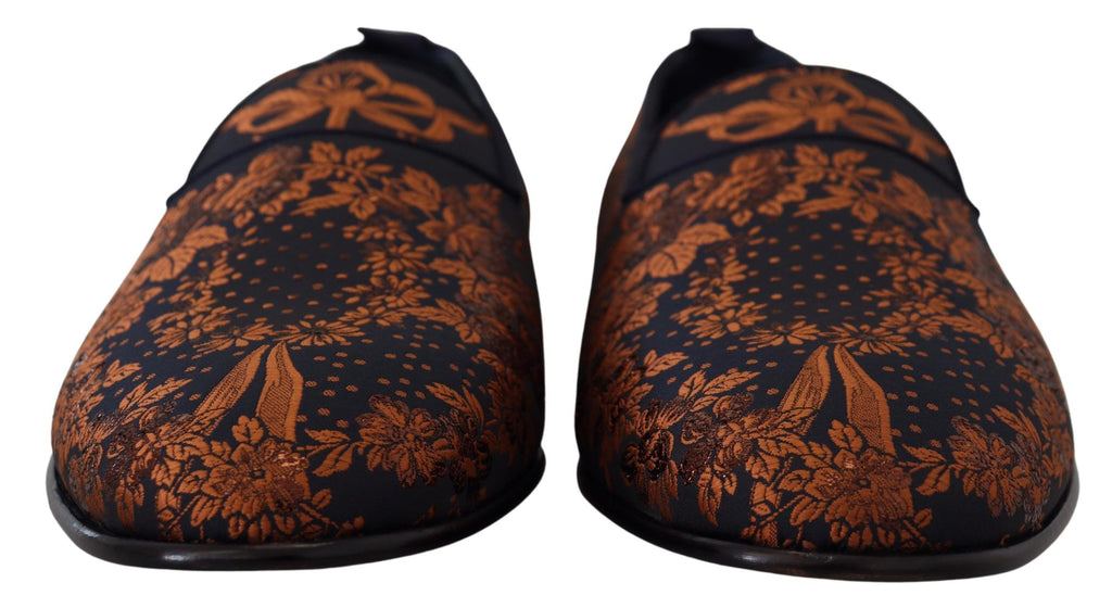 Dolce & Gabbana Blau Rost Floral Hausschuhe Loafers Schuhe