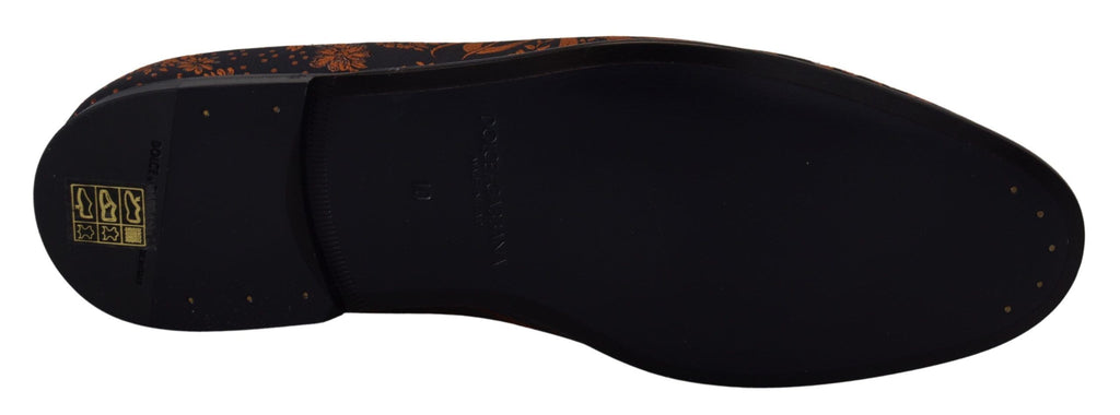 Dolce & Gabbana Blau Rost Floral Hausschuhe Loafers Schuhe