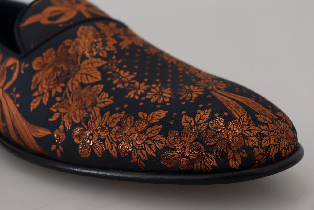 Dolce & Gabbana Blau Rost Floral Hausschuhe Loafers Schuhe