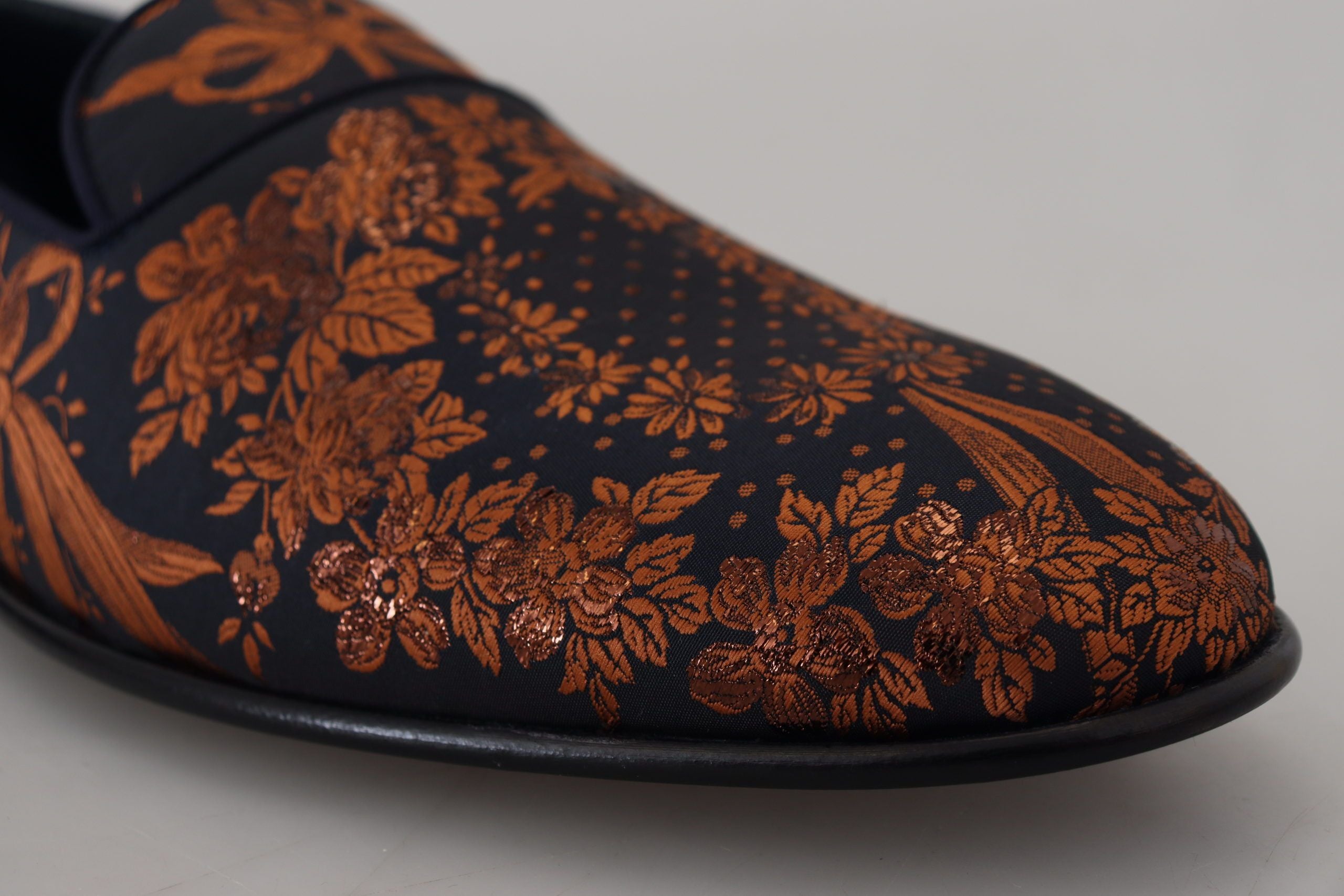 Dolce & Gabbana Blau Rost Floral Hausschuhe Loafers Schuhe