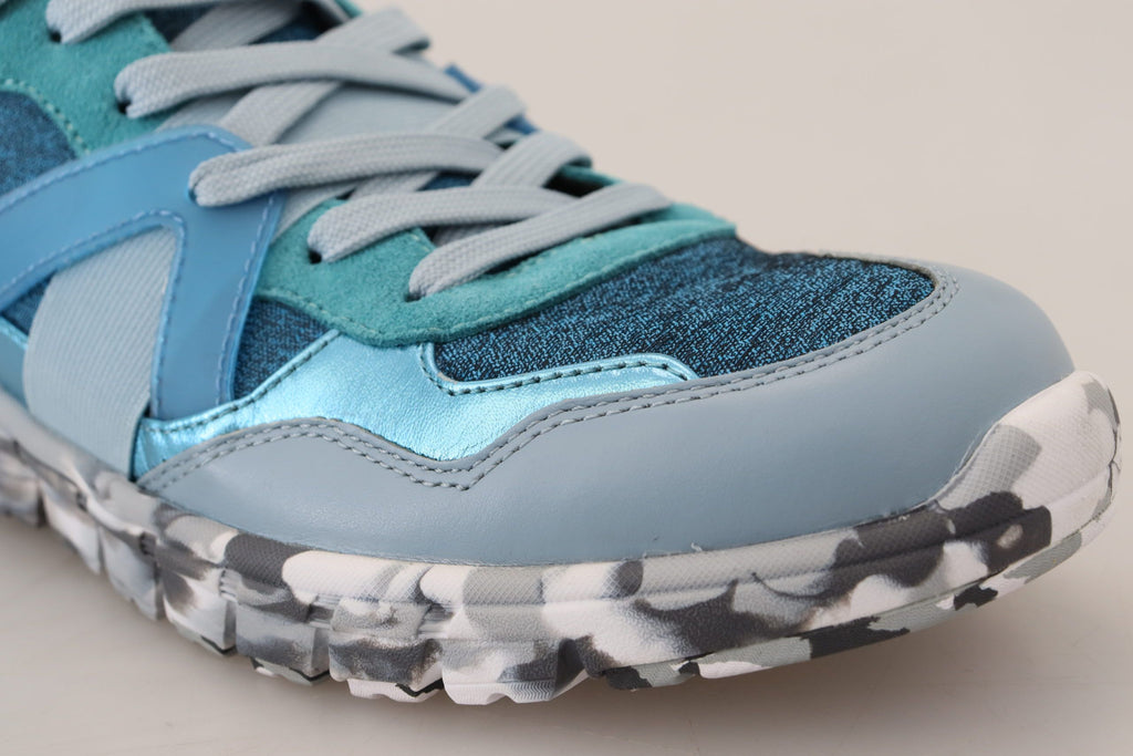 Dolce & Gabbana Blue Grey Leather Sport Low Top Sneakers