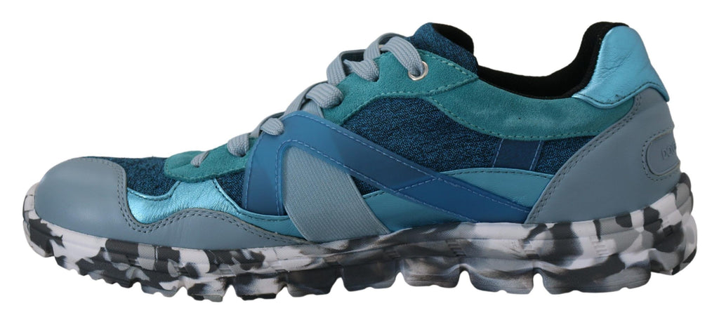 Dolce & Gabbana Blue Grey Leather Sport Low Top Sneakers