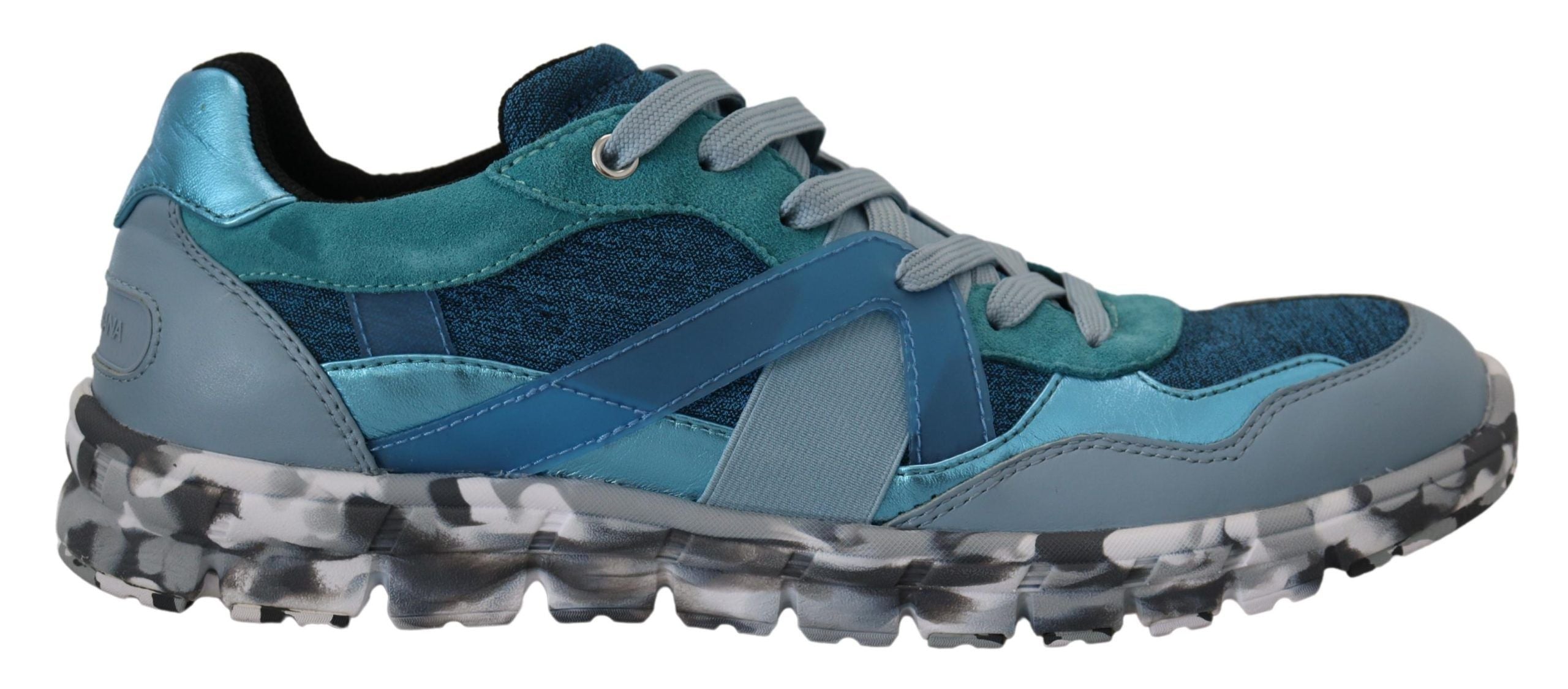 Dolce & Gabbana Blue Grey Leather Sport Low Top Sneakers