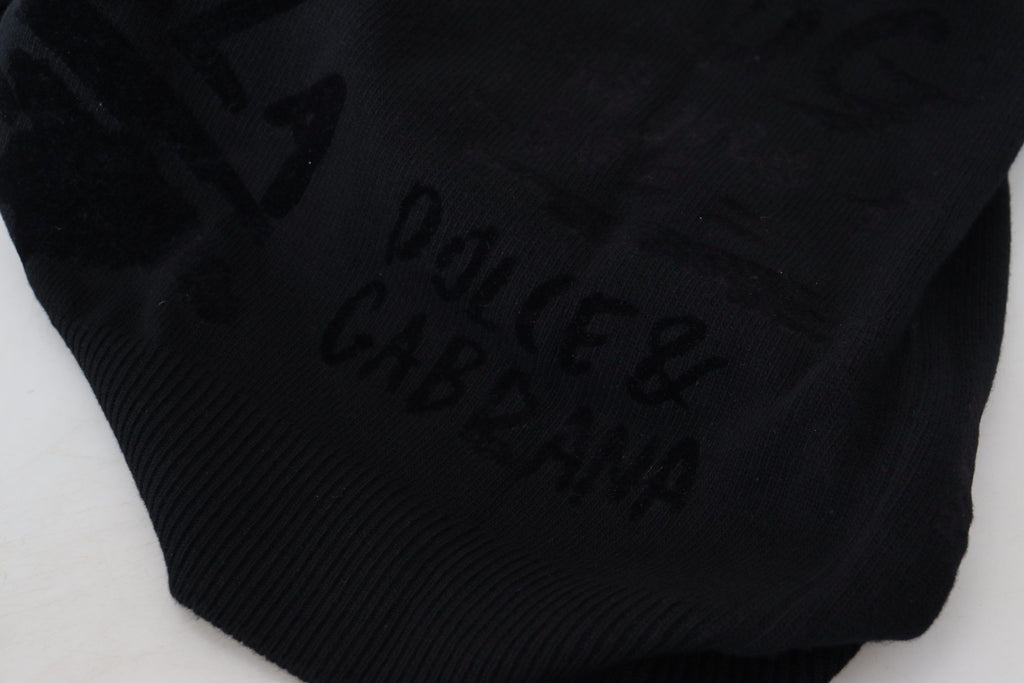 Dolce & Gabbana Black Wool Logo-Pattern Crewneck Sweater