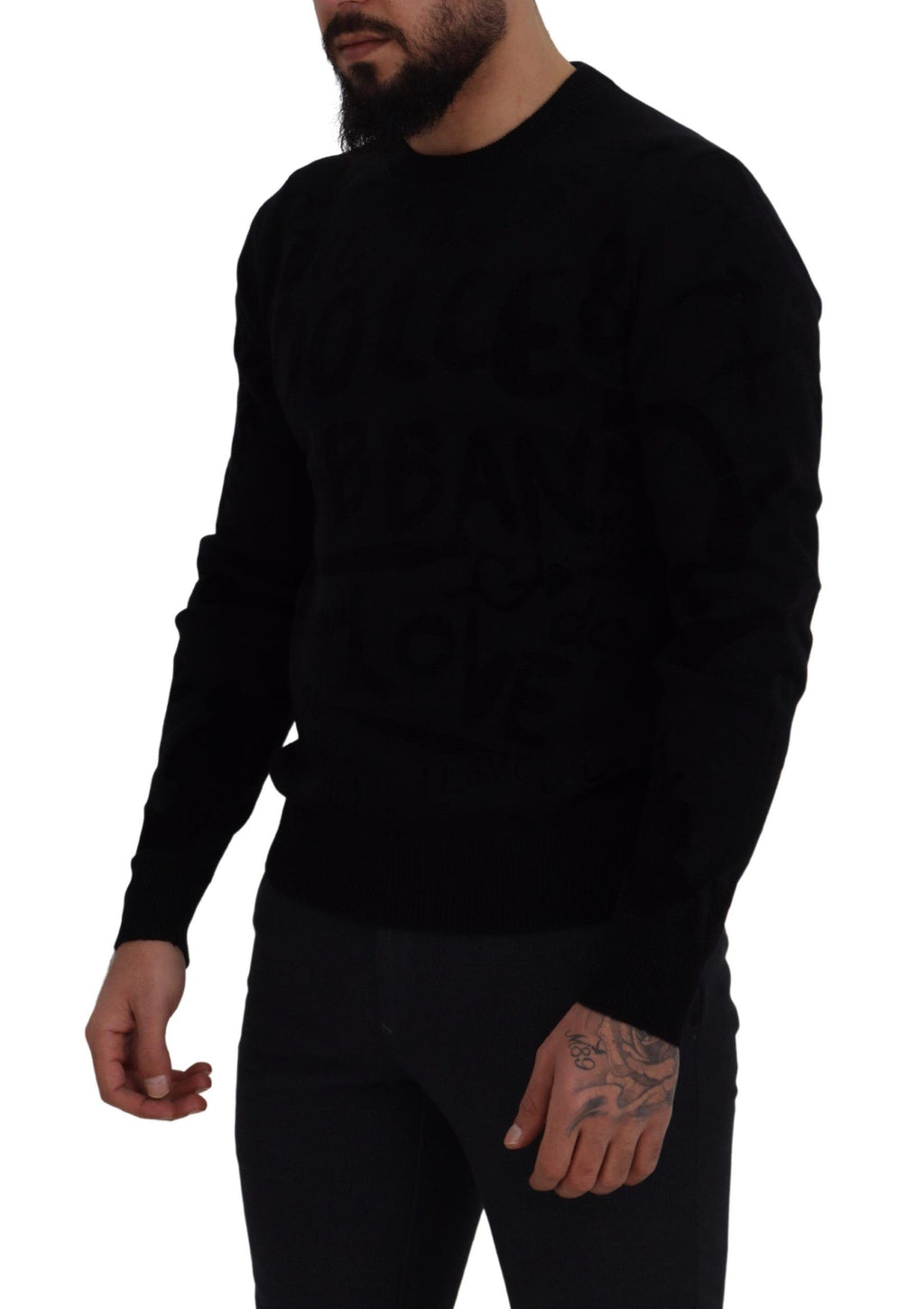 Dolce & Gabbana Black Wool Logo-Pattern Crewneck Sweater