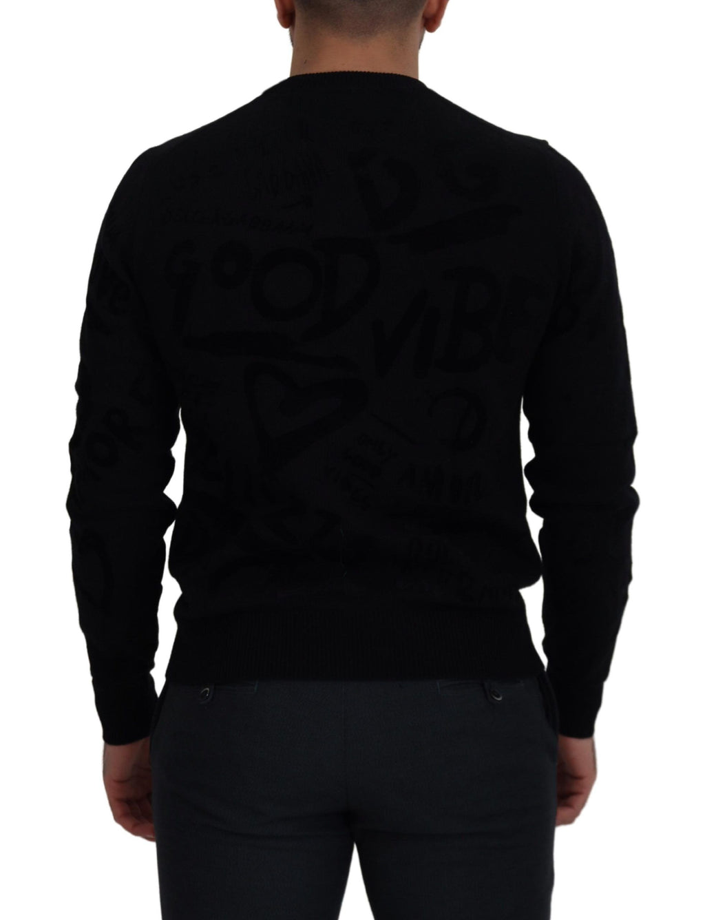 Dolce & Gabbana Black Wool Logo-Pattern Crewneck Sweater