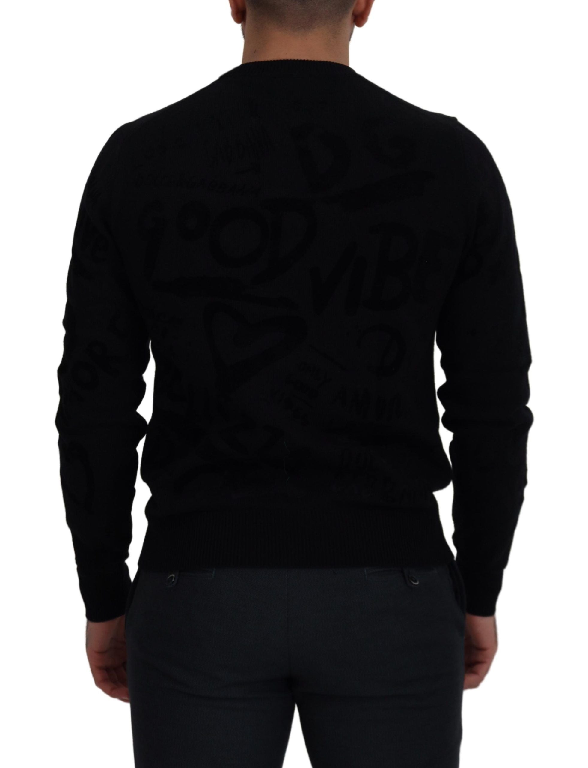 Dolce & Gabbana Black Wool Logo-Pattern Crewneck Sweater