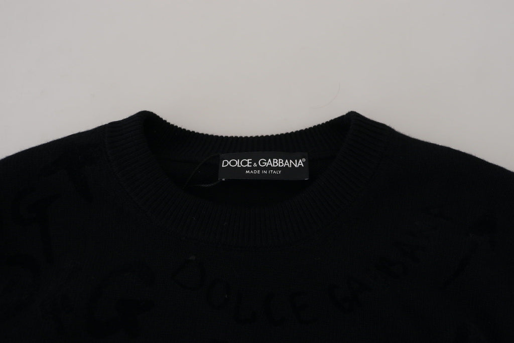Dolce & Gabbana Black Wool Logo-Pattern Crewneck Sweater