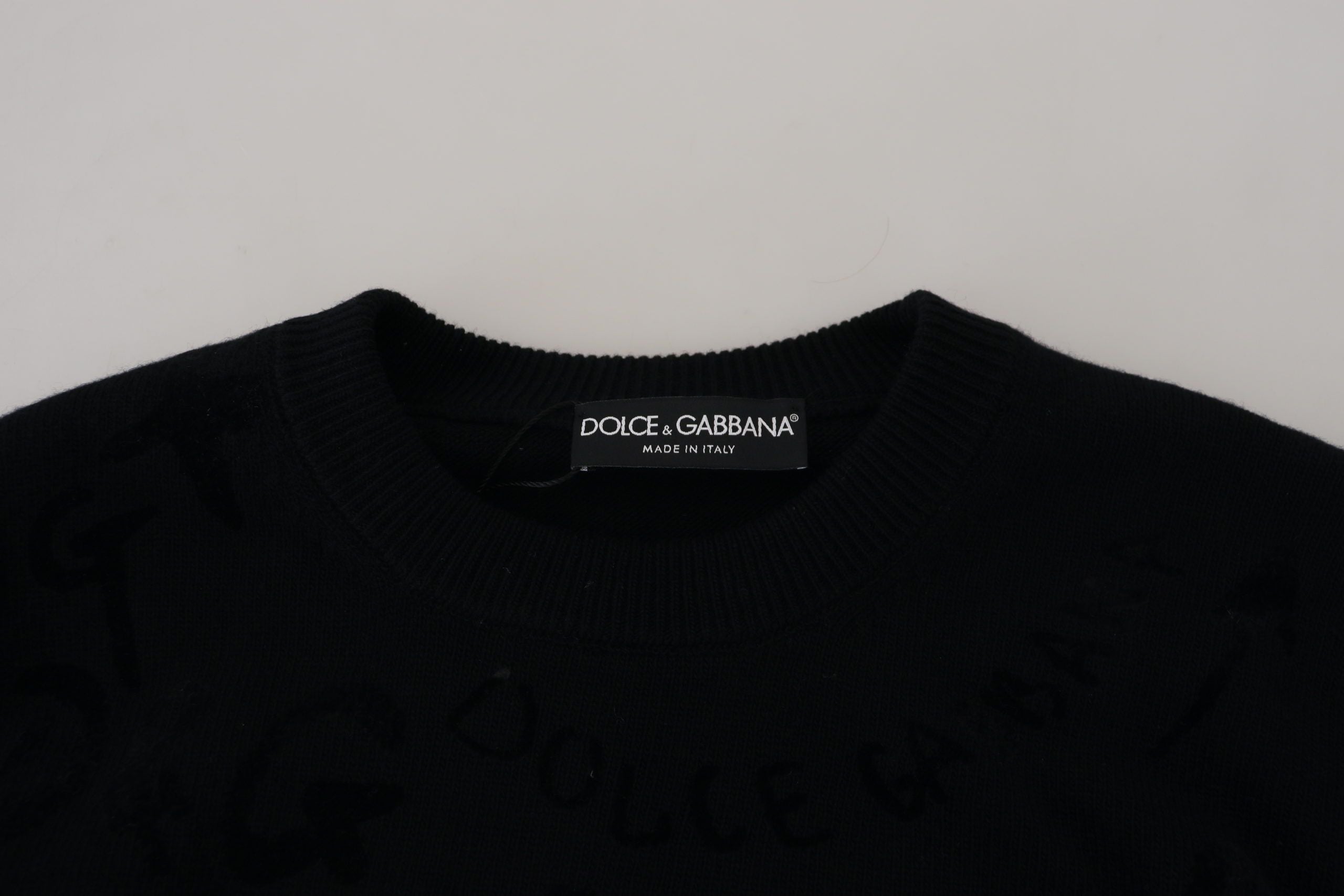 Dolce & Gabbana Black Wool Logo-Pattern Crewneck Sweater