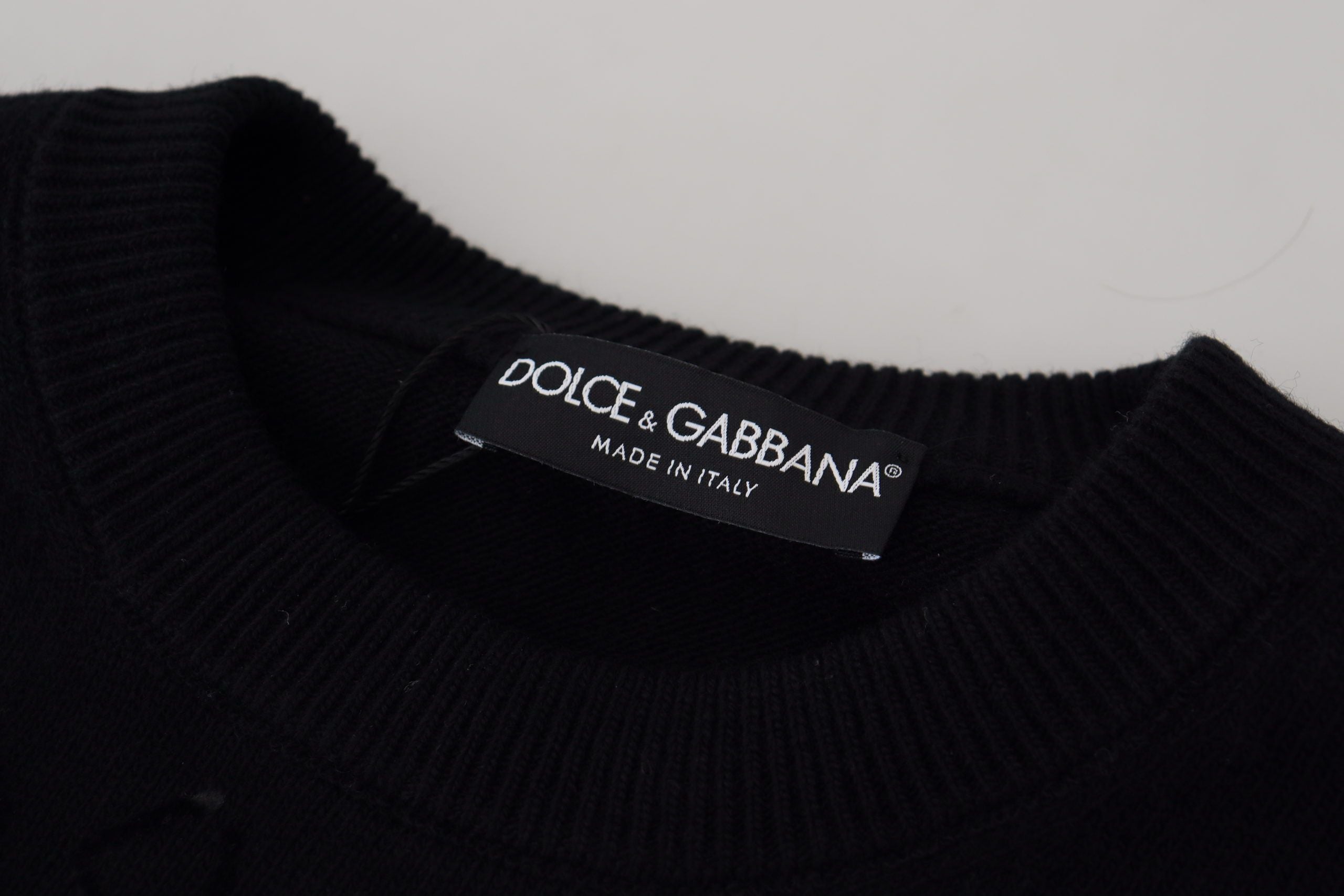 Dolce & Gabbana Black Wool Logo-Pattern Crewneck Sweater