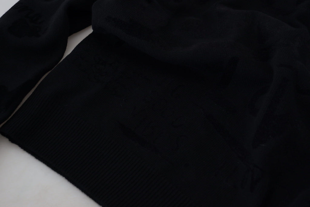 Dolce & Gabbana Black Wool Logo-Pattern Crewneck Sweater