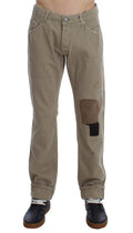 Acht Beige Baumwoll-Patchwork-Jeans