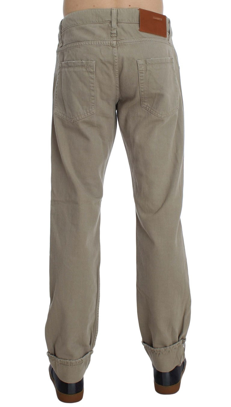 Acht Beige Baumwoll-Patchwork-Jeans