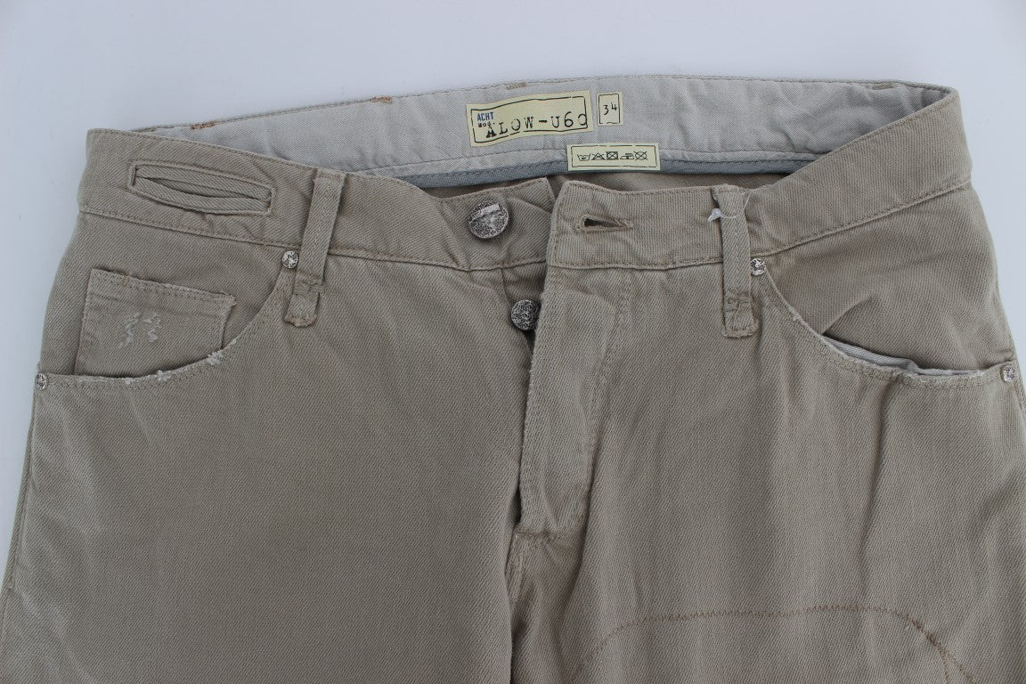 Acht Beige Baumwoll-Patchwork-Jeans