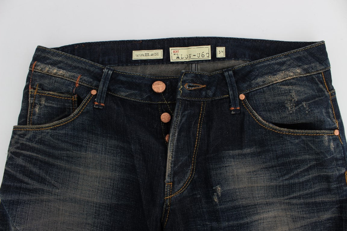 Acht Blaue Waschung Straight Fit Jeans mit niedriger Taille