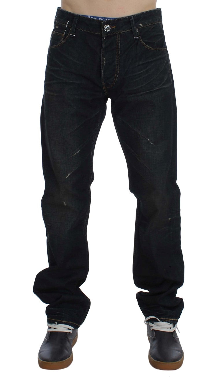 Eight Blue Wash Cotton Denim Straight Fit Jeans