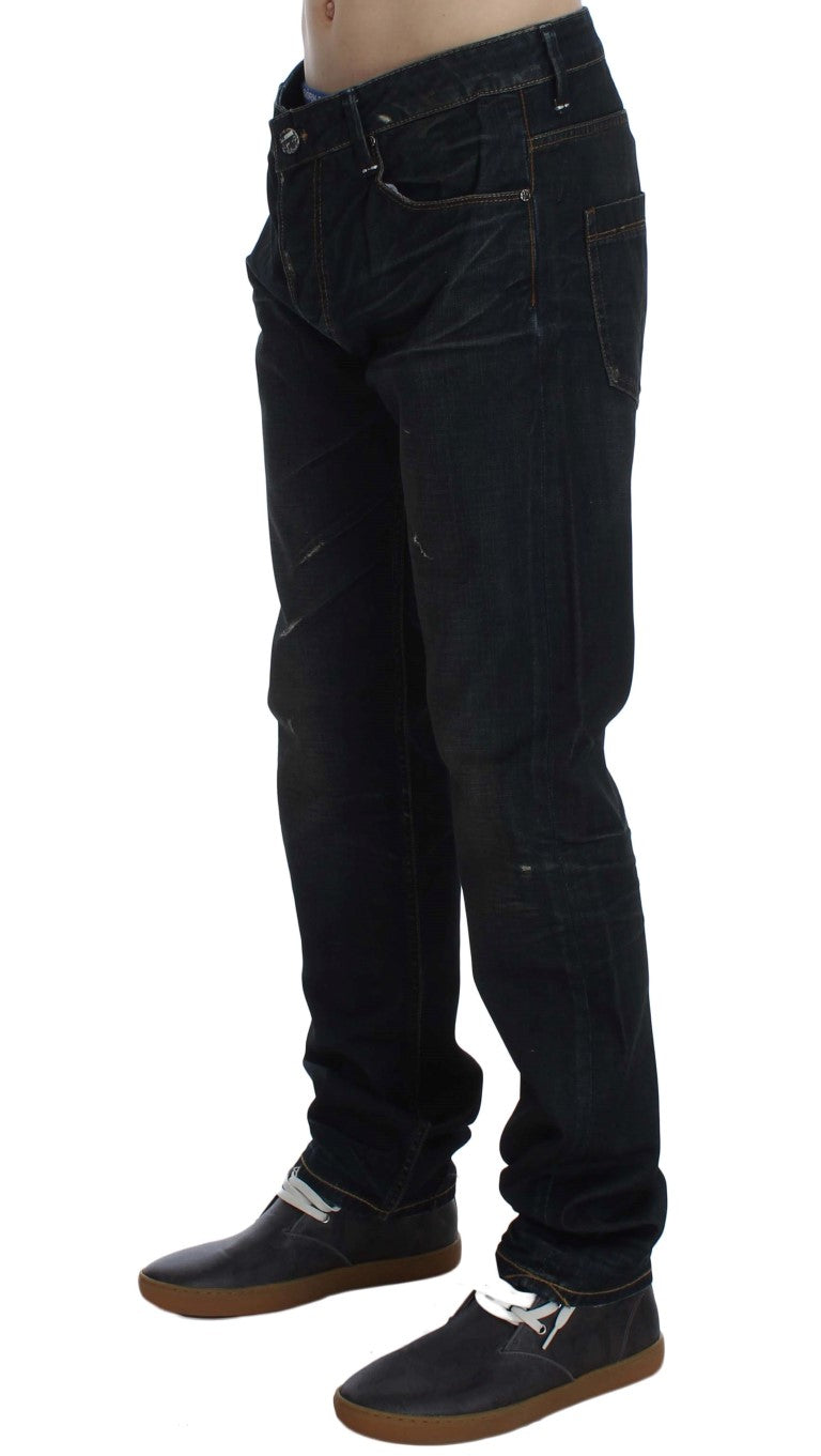 Eight Blue Wash Cotton Denim Straight Fit Jeans